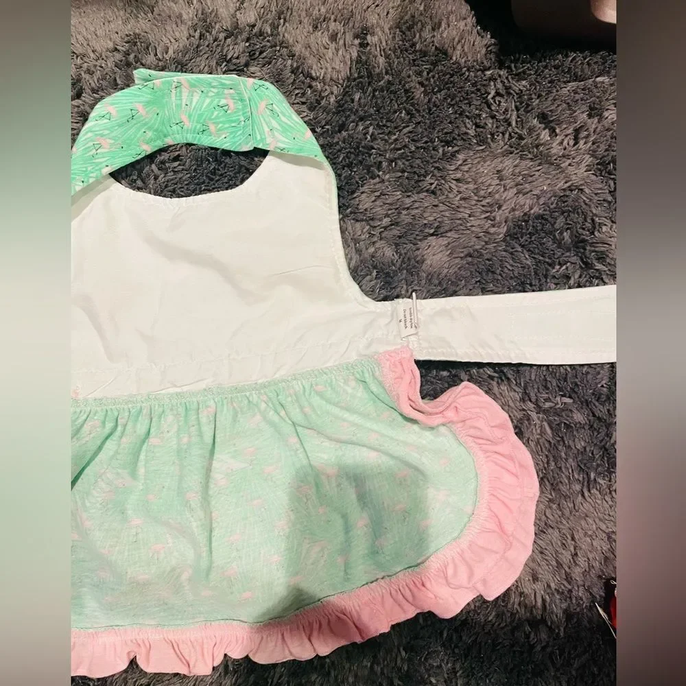 GREEN&PINK FLAMINGO RUFFLE AND BOW ADORABLE AND GIRLY DOG DRESS SIZE MED…